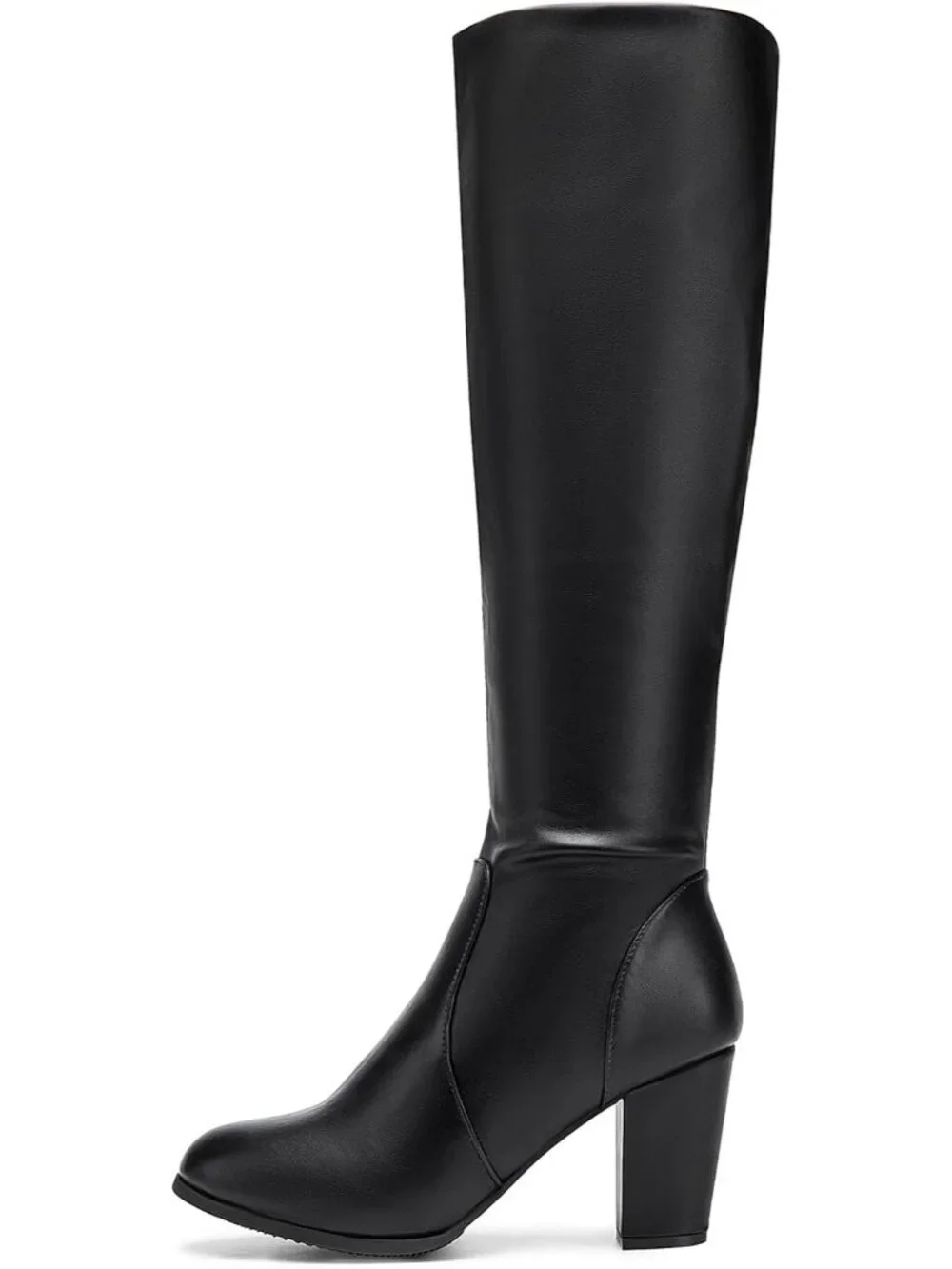 Women's Black Pu Faux Fur Lined Square Toe Side Zipper Knee High Riding Boots